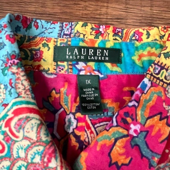 Ralph Lauren Patchwork Print Button Up Shirt Boho… - image 4
