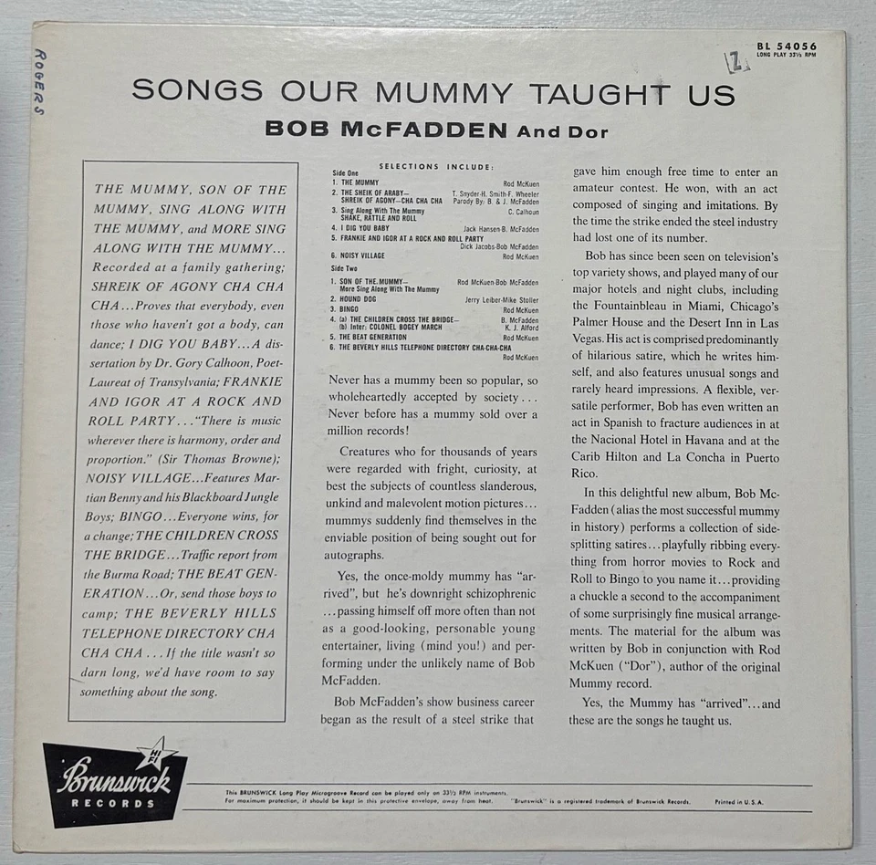 Songs Our Mummy Taught Us Bob McFadden & Dor (Rod McKuen) Brunswick BL 54056 NM - Image 2 of 4