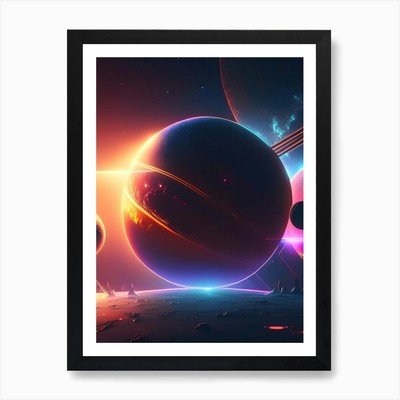 Solar System Neon Nights Space Art  Framed Wall Art Poster Canvas Print Picture