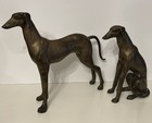 Pair Large Vintage Brass Greyhound Whippet Dogs Mantle Bookshelf Figurine 12”10”
