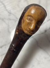 ANTIQUE FOLK ART HAND CARVED WOOD CANE WALKING STICK 36  