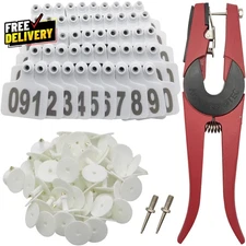 Cattle Ear Tags 001-100 Numbered Livestock Animal ID Tag Applicator Kit