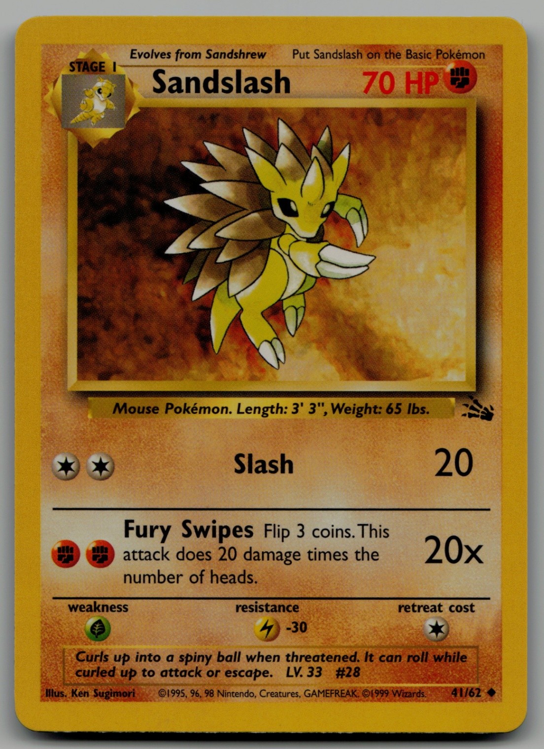 Sandslash Uncommon Fossil 41/62 NM
