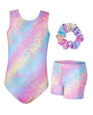 Girls Gymnastics Leotards, Glitter Ballet Dance 5-6 Years Pink Leopard Set
