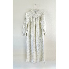 Sears Nightgown Womens L White Yellow Floral Cotton Flannel Ruffle Long Sleeve