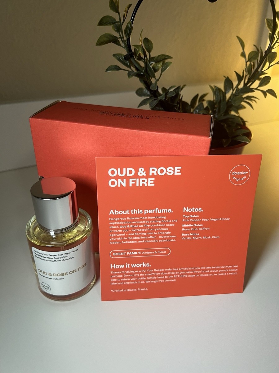 Dossier OUD & ROSE ON FIRE Brand New With Box & Scent Card 50 ml Dossier OUD & ROSE ON FIRE Brand New With Box & Scent Card 50 ml