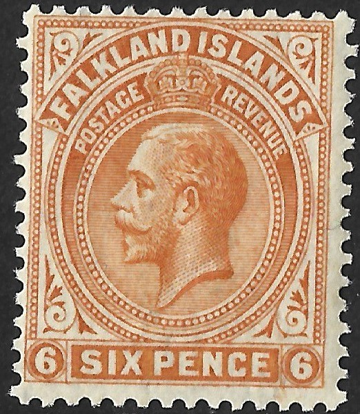 Falkland Islands 1921-28 KGV 6d Yellow-Orange  SG.78 Mint (Hinged) Cat:£11