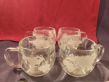 Vintage 70s Nestle Coffee Mugs Etched Frosted World Map Set Of 4