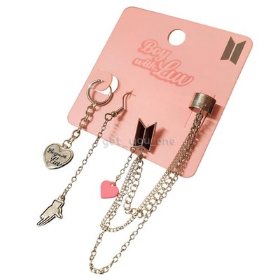 AND2BLE 韓国 ポップアップ イヤホン パーツ セット ユジン NWT BTS Boy With Luv Cuff Earring Set Kpop Charm Chains 3-Piece