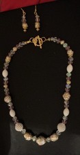 Artist Glass Rose Wedding Cake Facet crystal, Pink white Rose Gold Necklace Set