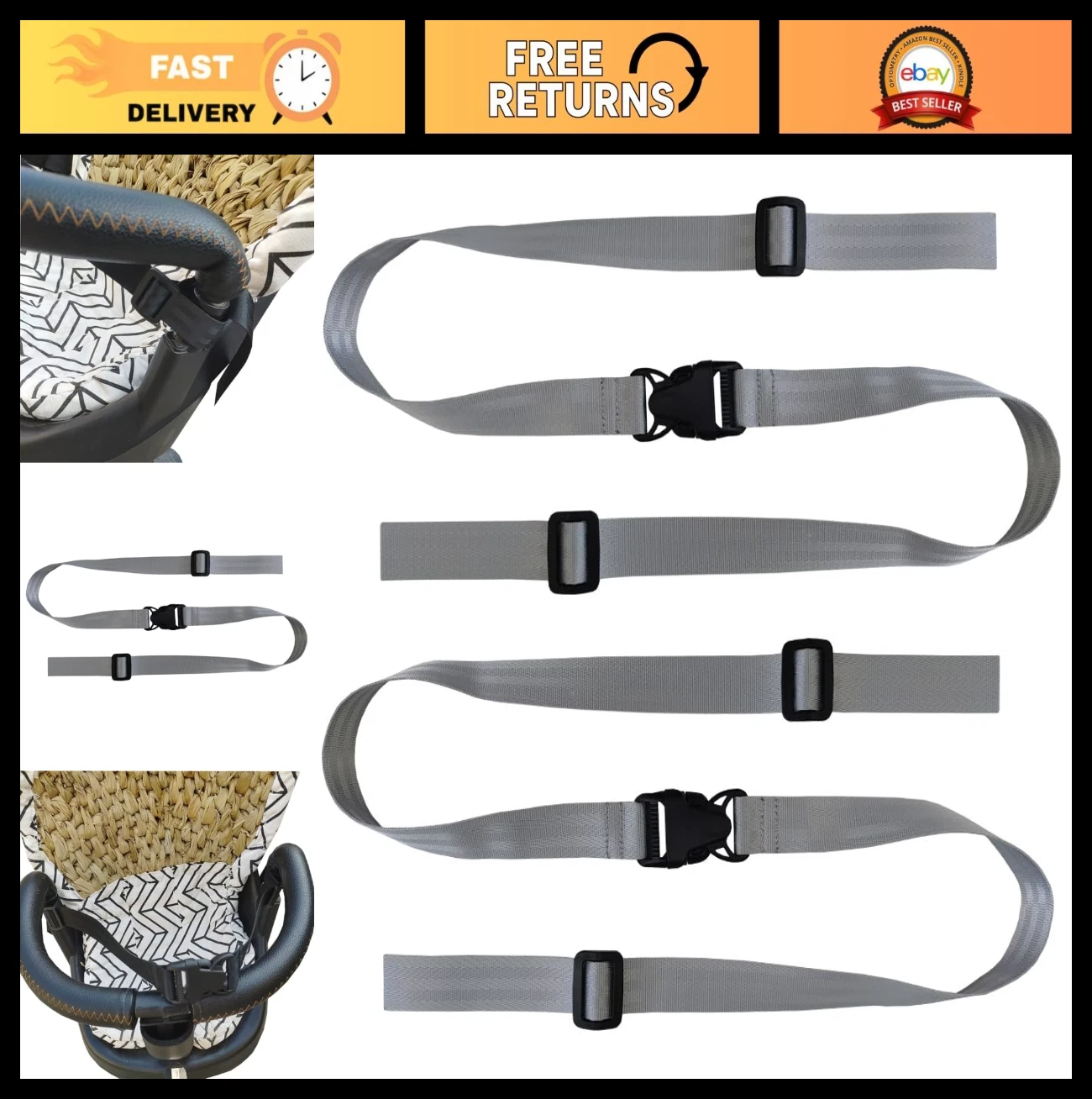 Adjustable Child Safety Belt for High Chair & Pushchair - 2-Point Infant Strap (