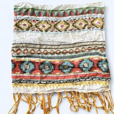 Vintage Bohemian Fringe Cotton Square Scarf 35  x35  
