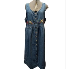 Vintage Y2K NTL Wildlife Federation Embroidered Bird Denim Long Dress Women's M