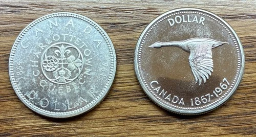 Canada Silver Dollars, 1964 & 1967 , .800 Fine Silver, UNC, 2 Pc Lot
