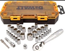 DEWALT 34 Piece Tool Set Tooth Ratchet Socket Drive 1/4, 3/8” Chrome New Sealed