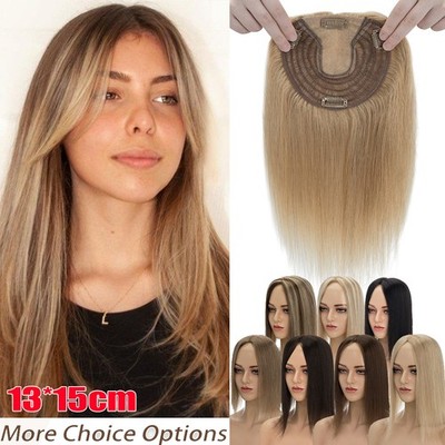 Damen 100% Echthaar Toupet Clip In Haar Extensions Toupee Topper Haarteile Pony