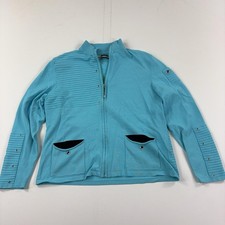 Jamie Sadock Jacket Womens Large Blue Full Zip Knit Golf Pockets Made In USA