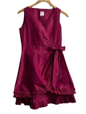 RED VALENTINO GARAVINO SILK BLEND RUFFLE BOW MAGENTA PINK MINI DRESS Women Sz 2