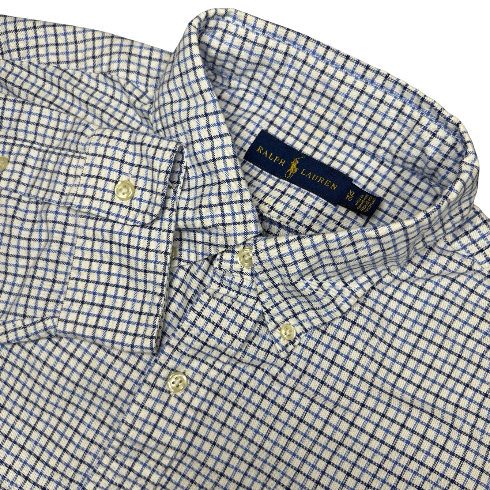 Ralph Lauren Men’s XL Blue Plaid Button Shirt Long Sleeve Flesh Pony