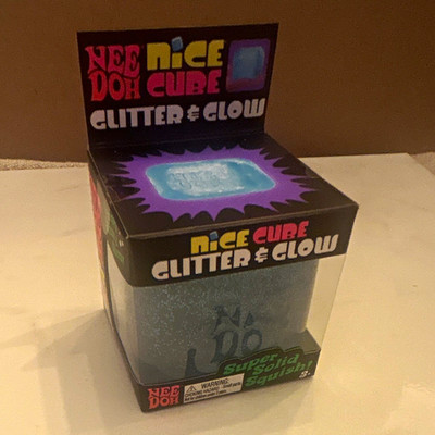 Nee Doh Nice Cube Glitter & Glow Super Solid Squish Toy Blue Ages 3-4 26048HY