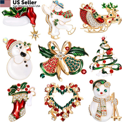 Sinmoe 9 Pieces Christmas Brooch Pins Set for Women Rhinestone Multicolor