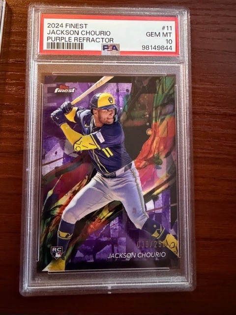 2024 Topps Finest Jackson Chourio #d/250 PSA 10 RC Purple Refractor Brewers #11