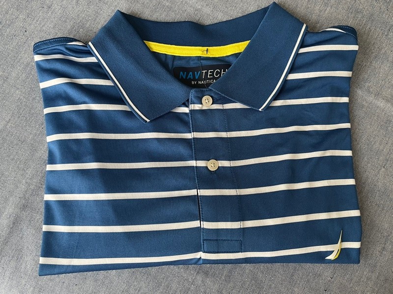 Nautica Navtech Polo Shirt Mens 2XLT Windsurfer Blue Striped NWT