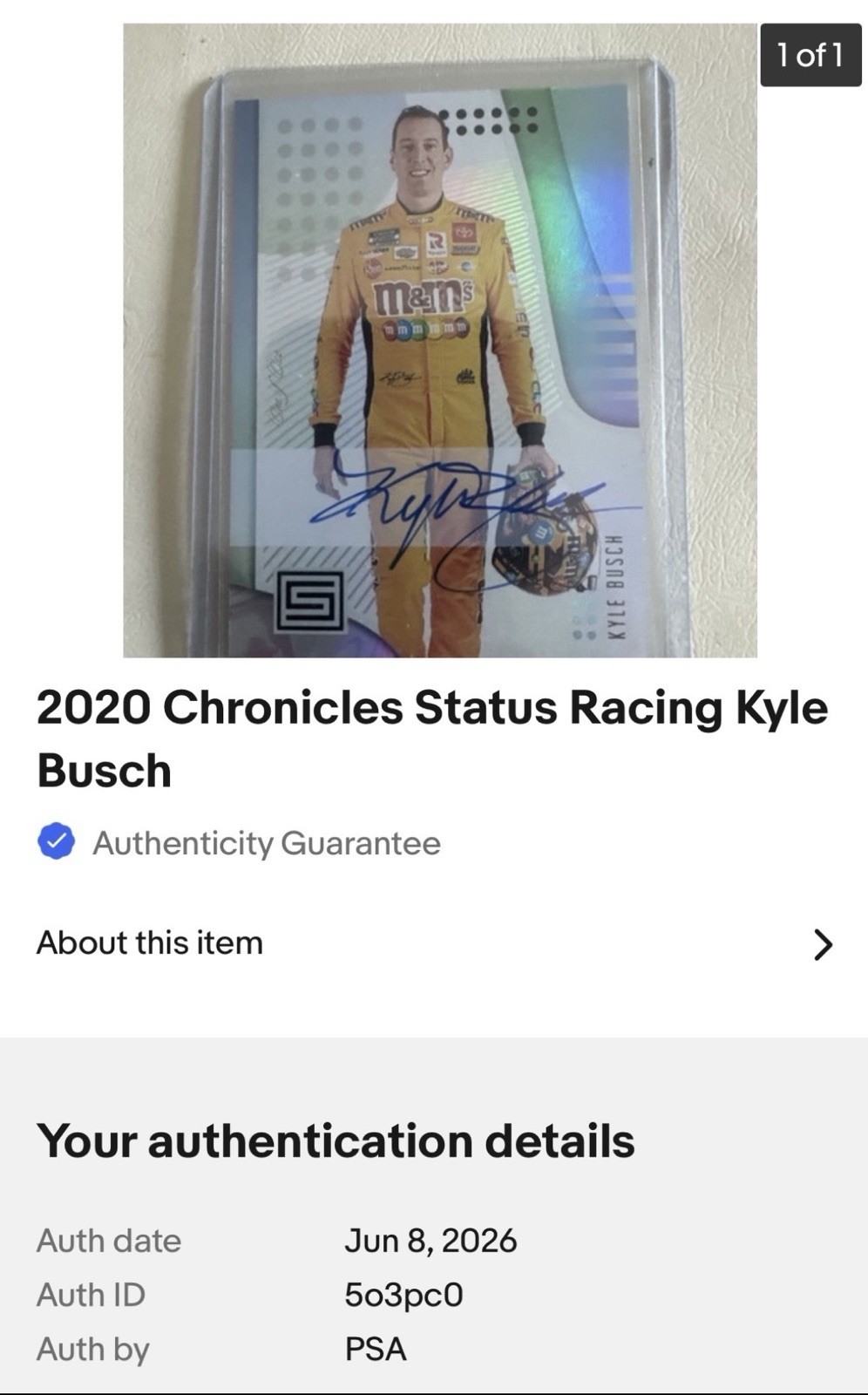 Panini 2020 Chronicles NASCAR Kyle Busch Autograph Signed Racing ONE OF ONE ! view 5