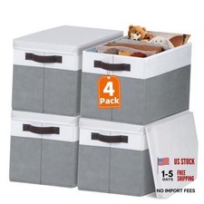 Large Closet Storage Baskets Bins with Lids 4 Pack, 4pcs-Large White with Grey