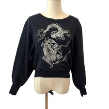 & Other Stories Los Angeles Atelier Size 4 Black Sweatshirt White Dragon Design