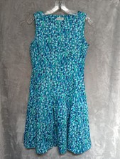 Calvin Klein Womens 6 Dress Blue Allover Stretch Cotton Fit & Flare Knee Length 