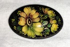 Russian Pin Signed Brooch 2 1/4" Vintage Handmade Oval Floral Sunflower Enamel