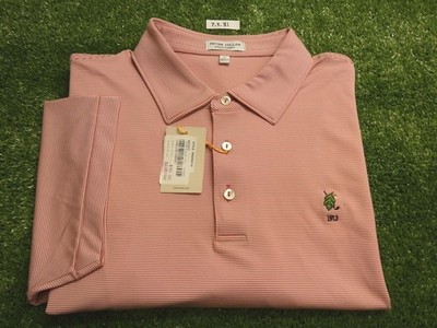 Peter Millar Summer Comfort Striped Golf Shirt C.C. Logo Red Extra Large