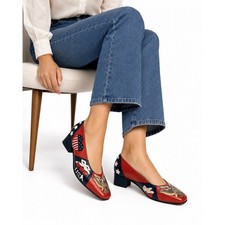 Vintage Margaret Jerrold Patriotic Leather Pumps 7.5M Eagle Flag Americana Shoes