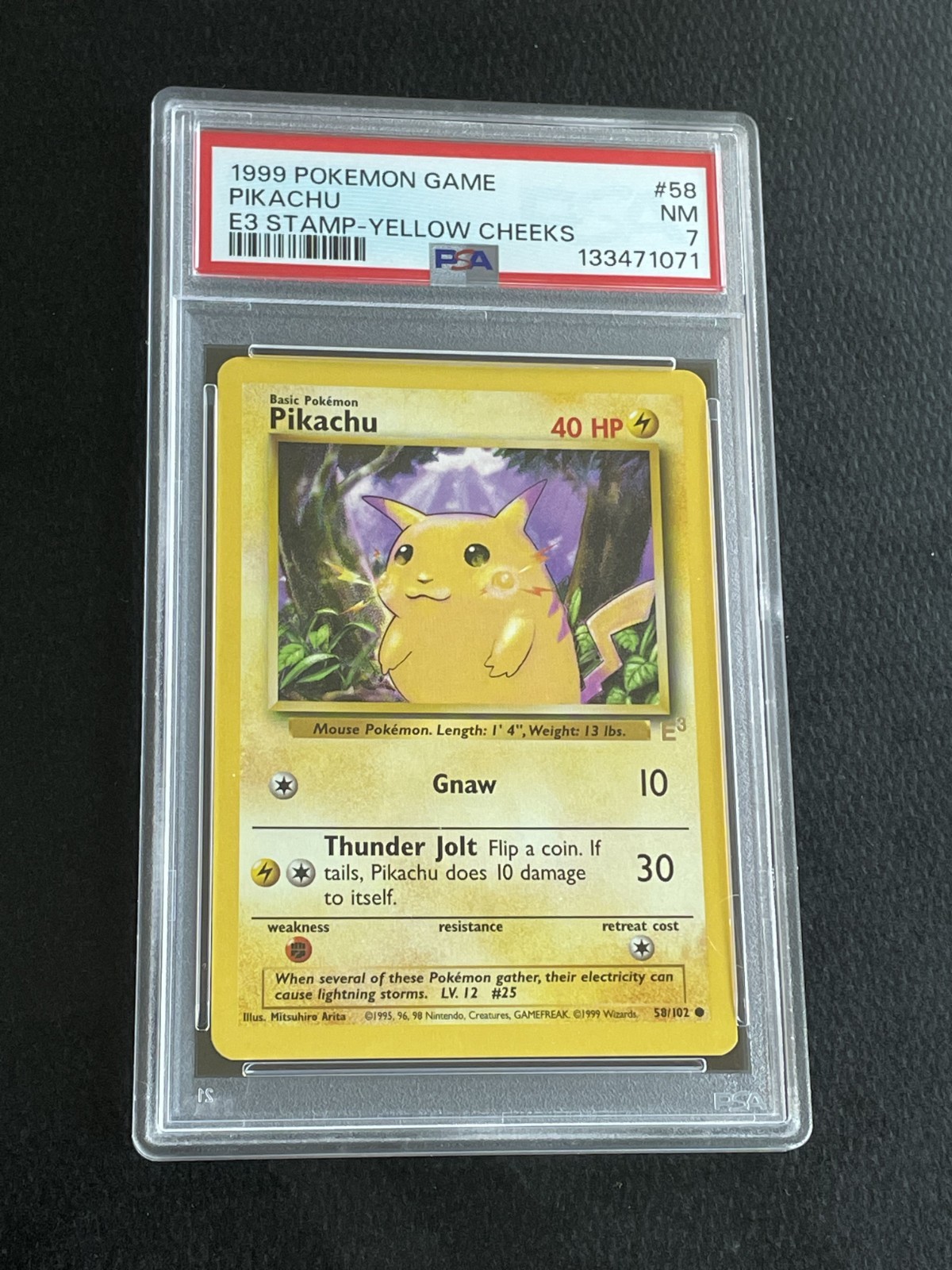 Pokemon TCG 1999 Pikachu #58 E3 Stamp Yellow Cheeks PSA 7 WOTC New Slab