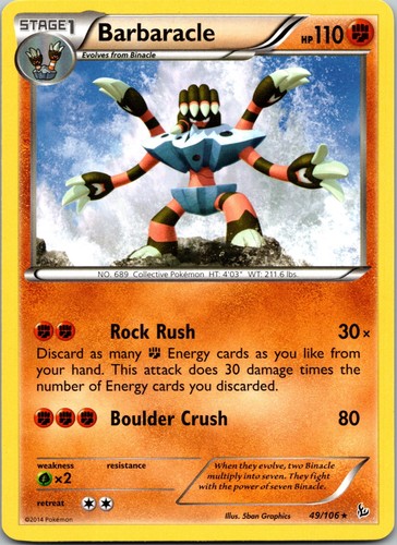 BARBARACLE 49/106 RARE FLASHFIRE Pokemon NM FLASHFIRE