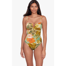 LAUREN RALPH LAUREN Island Tropical One Piece Swimsuit Size 12 Gold V-Wire NWT