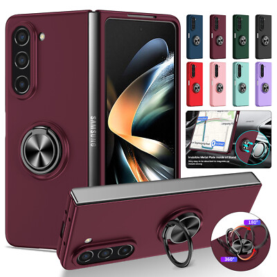 For Samsung Galaxy Z Fold 6 Fold 5 4 3 Ring Holder Case Slim Matte Stand Cover