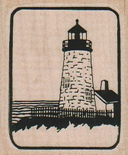 Lighthouse In Square 1 3/4 x 2" Rubber Stamp, Beach Stamp, Nautical, Ocean