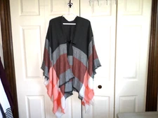 UNBRANDED - Draped Shawl/Wrap/lPoncho w/Toggle Closure/Fringe -OSFM - Multicolor