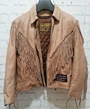 Hudson Woman Tan Leather Fringe Lining Patched Motorcycle Biker Jacket Xxl