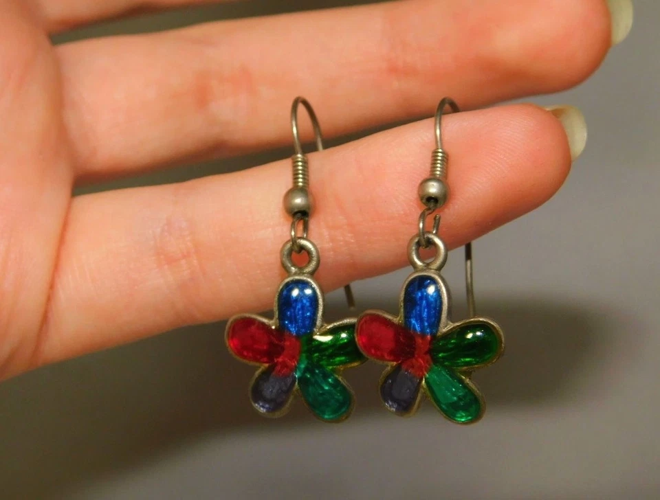 Variopinto Multicolore Smalto Margherita Pendenti Gancio Filo Argento 6d 34 - Immagine 4 di 4