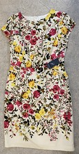 New Adrianna Papell Knee Length Beige Floral Short Sleeve Dress 10 Rene Knit