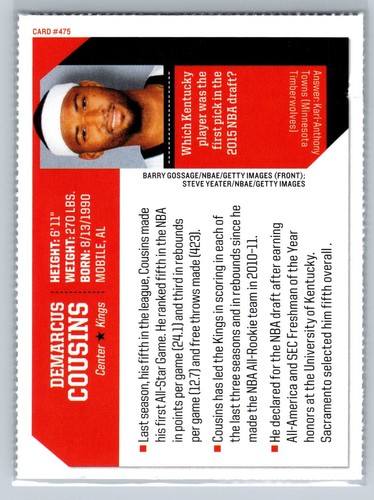 2015 Sports Illustrated for Kids #475 DeMarcus Cousins - Picture 2 of 2