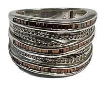 ESTATE STERLING SILVER BROWN CLEAR STONE COCKTAIL RING SIZE 7