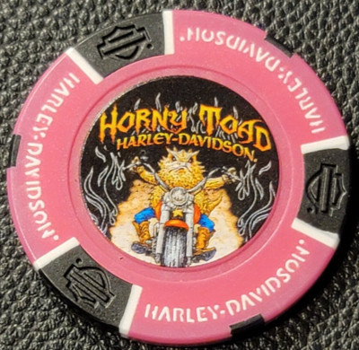 HORNY TOAD HD ~ TEMPLE, TEXAS NeonPink/Blk Full Color Harley Davidson Poker Chip