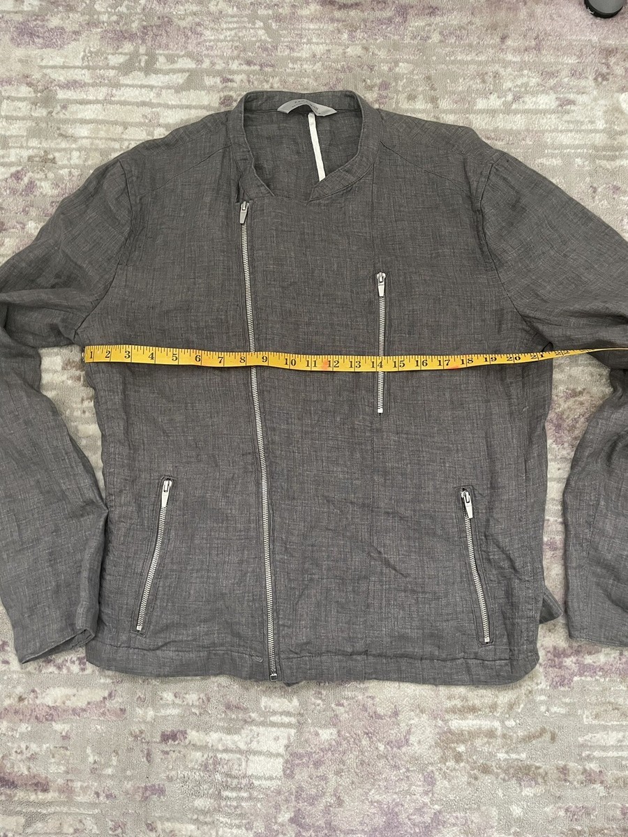 ZARA MAN Linen Grey Moto Jacket Zipper Unconstructed Summer
