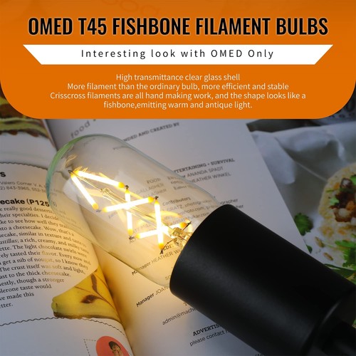 OMED Fishbone LED Filament Vintage Edison Light Bulbs, T45/T14 E26 4W Antique... - Picture 2 of 9