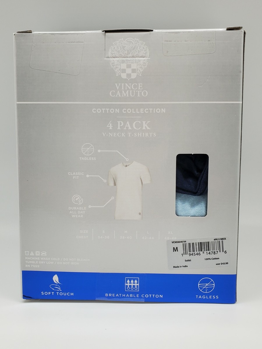 VINCE CAMUTO Men's S-M-L-XL 4 Pack Assorted Colors V Neck