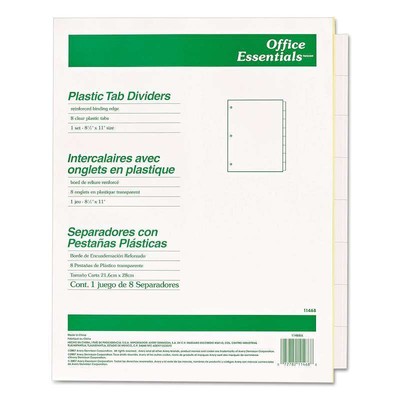 Office Essentials Plastic Insertable Dividers, 8-Tab, Letter